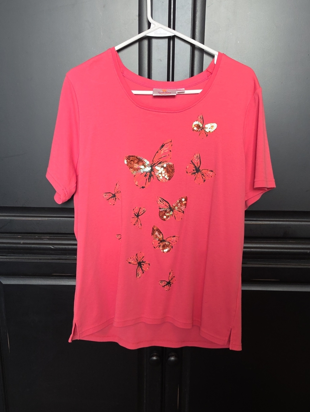 Quacker Factory Pink Short-Sleeve Tee with Sequin Butterfly Accents